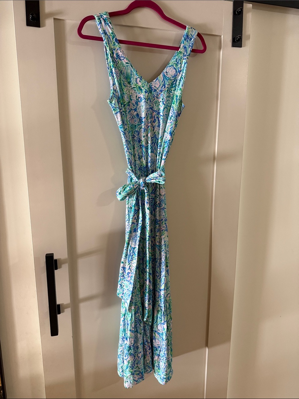 Lilly Pulitzer Aqua, Blue & Green Floral Sleeveless Tie-Waist One-Piece